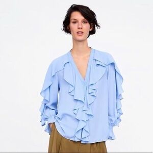 ZARA Ruffle Button Down Blouse